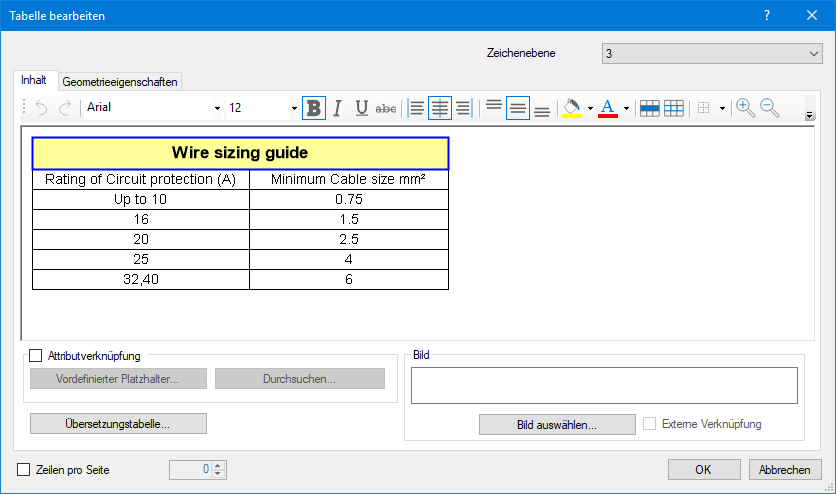 Dialog zum Editieren von Tabellen