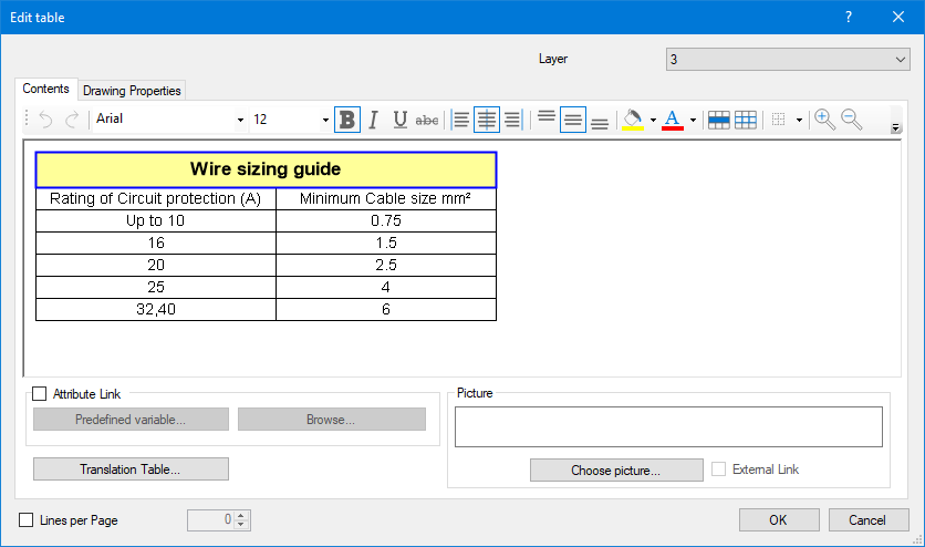 Dialog for editing tables